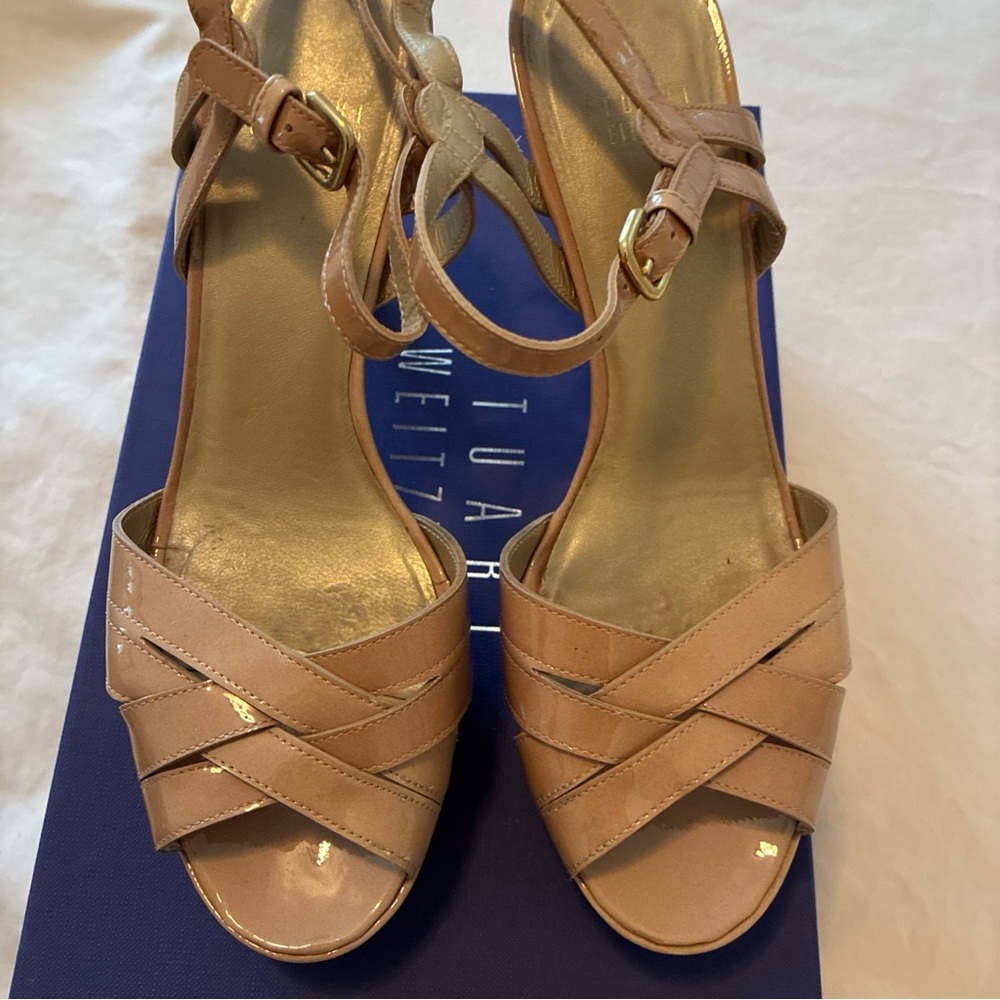 Stuart Weitzman Nude Patent Leather Strappy Heels